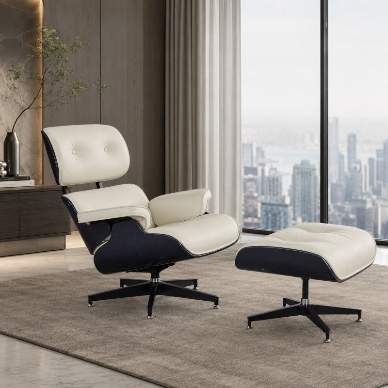 White Lounge Chair with Ottoman