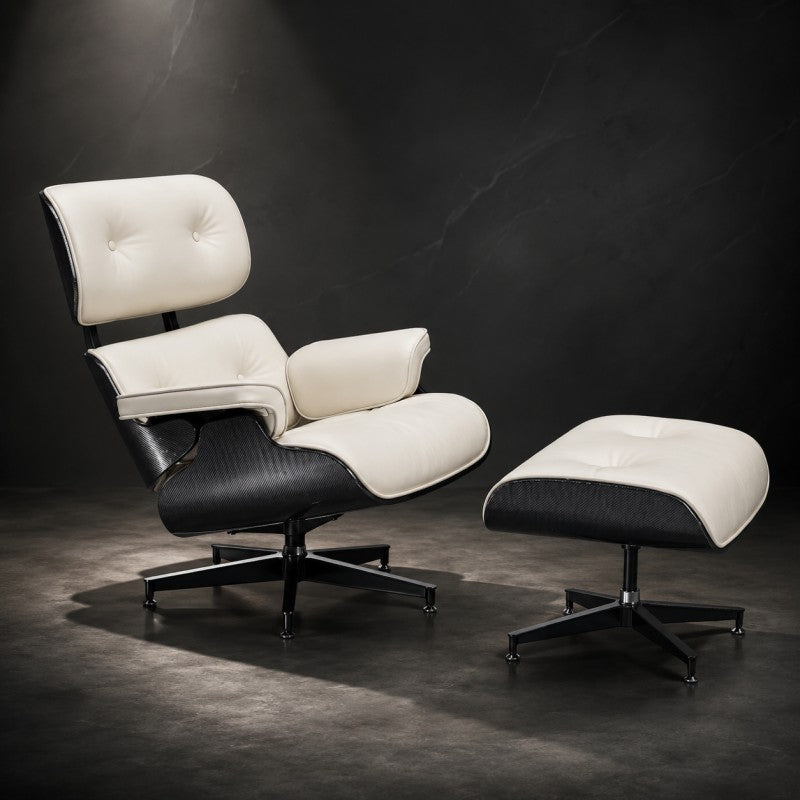 White Lounge Chair with Ottoman