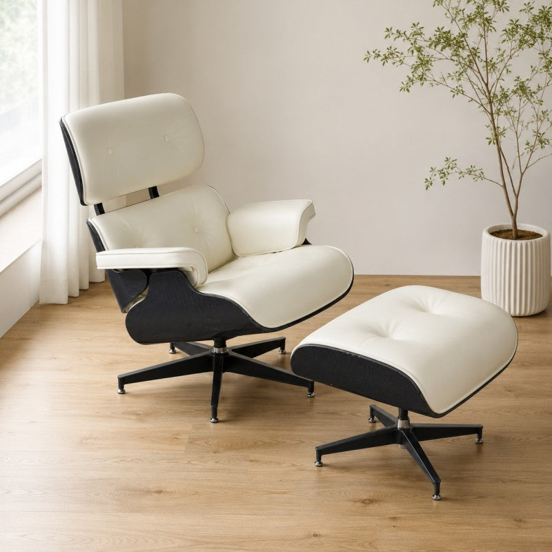 White Lounge Chair with Ottoman