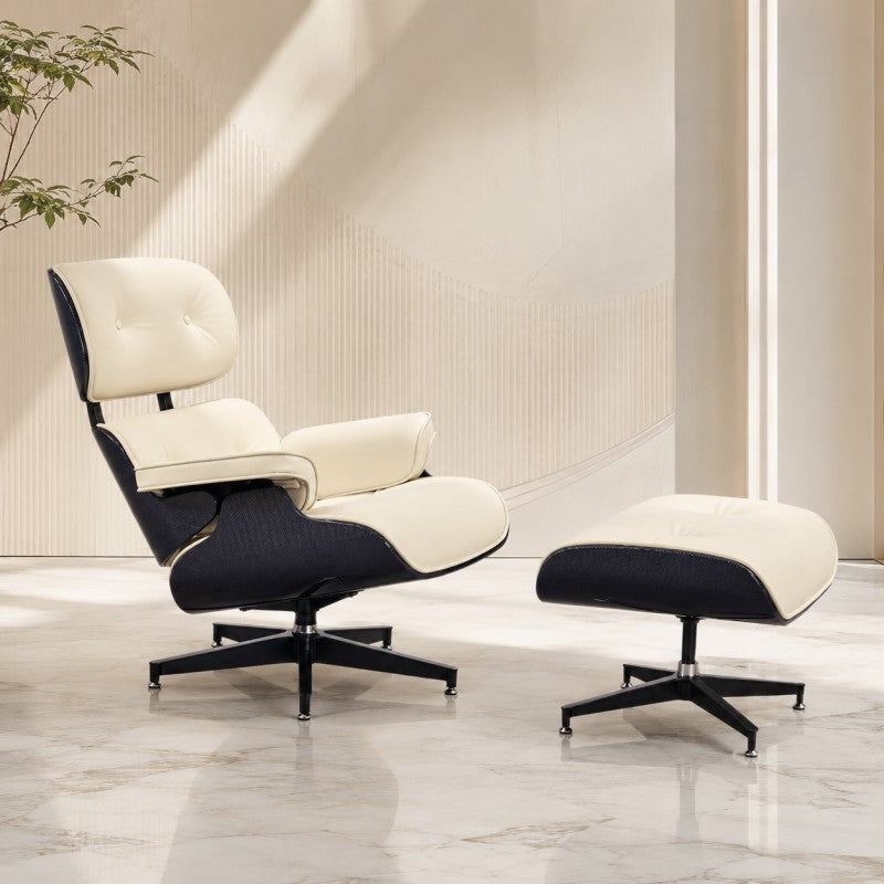 White Lounge Chair with Ottoman