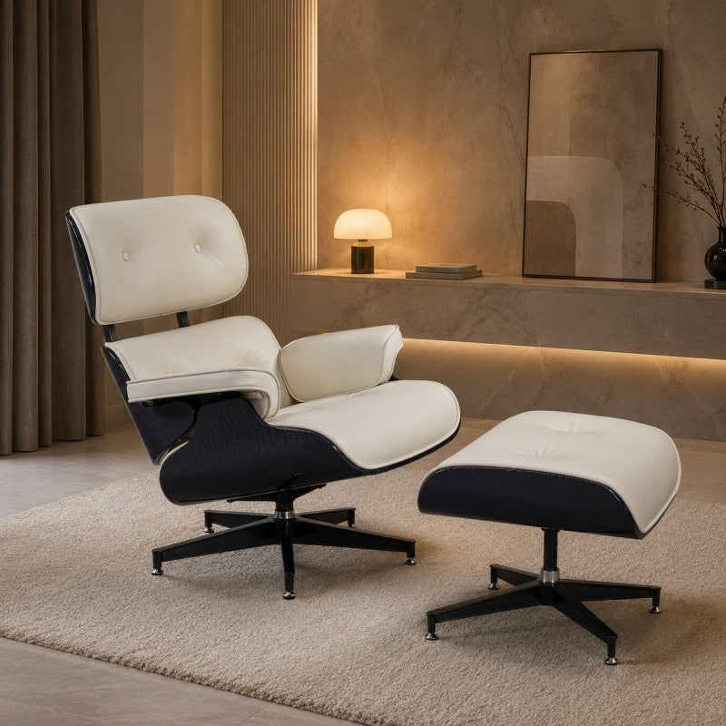 White Lounge Chair with Ottoman