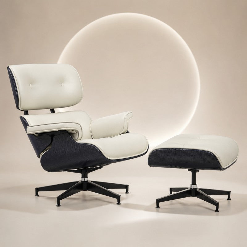 White Lounge Chair with Ottoman