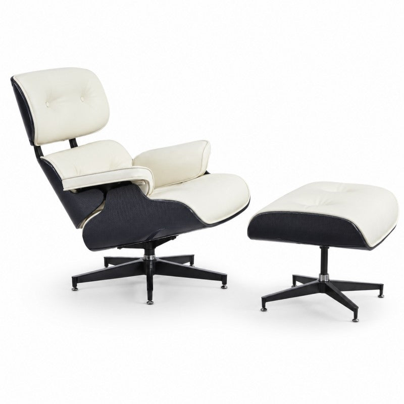 White Lounge Chair with Ottoman