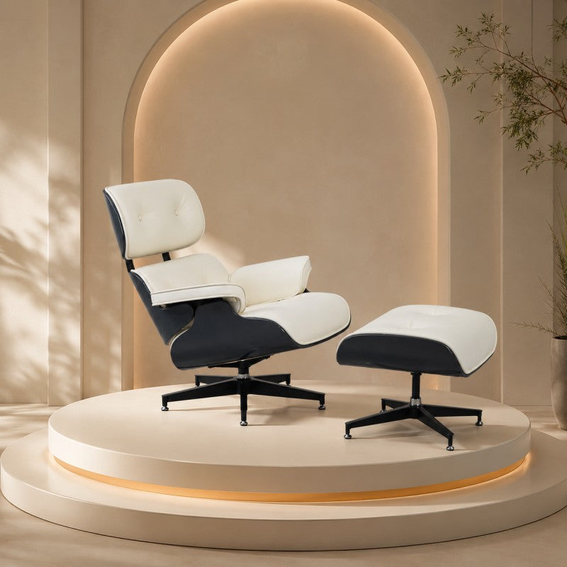 White Lounge Chair with Ottoman
