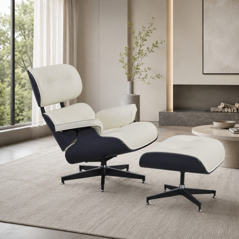 White Lounge Chair with Ottoman