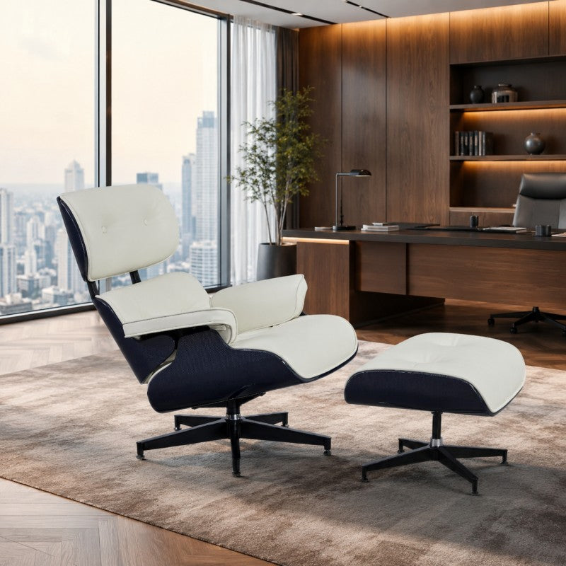 White Lounge Chair with Ottoman