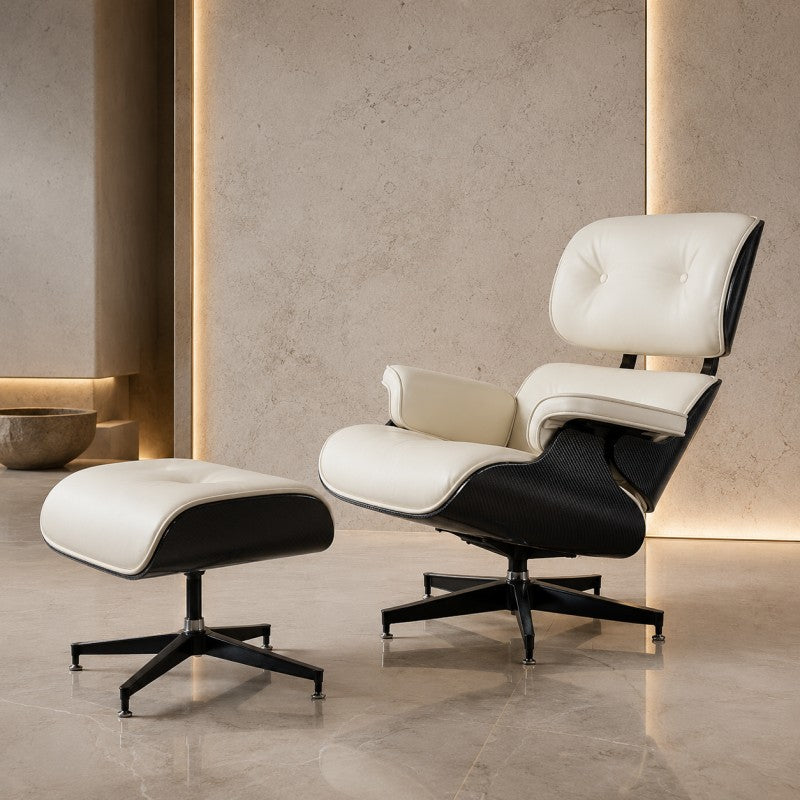 White Lounge Chair with Ottoman