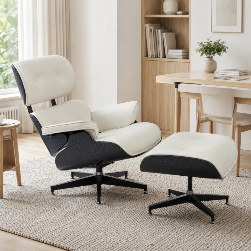 White Lounge Chair with Ottoman