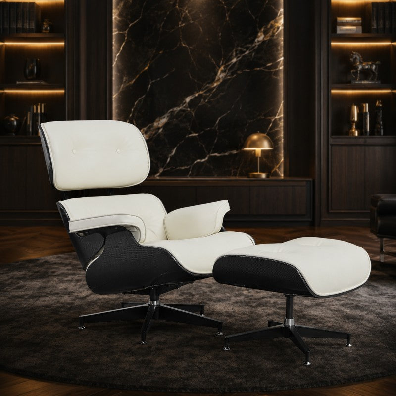 White Lounge Chair with Ottoman