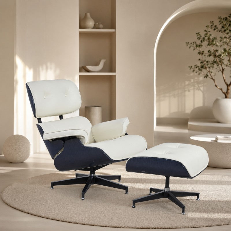 White Lounge Chair with Ottoman