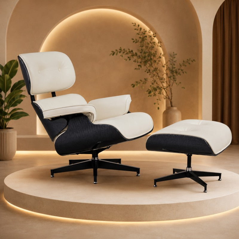 White Lounge Chair with Ottoman
