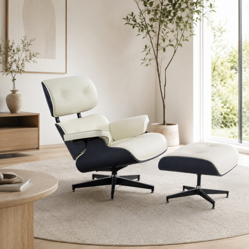 White Lounge Chair with Ottoman