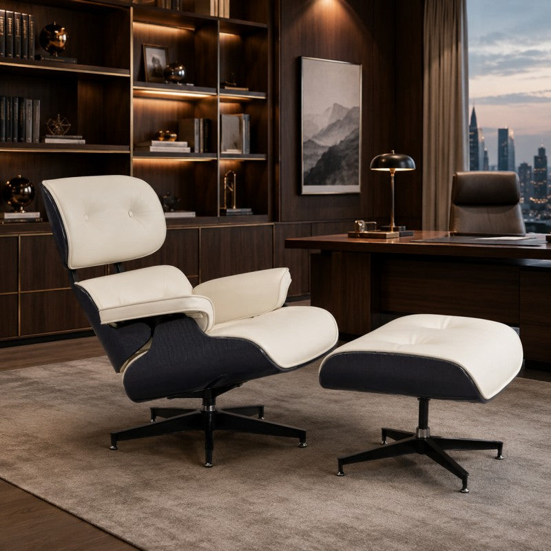 White Lounge Chair with Ottoman