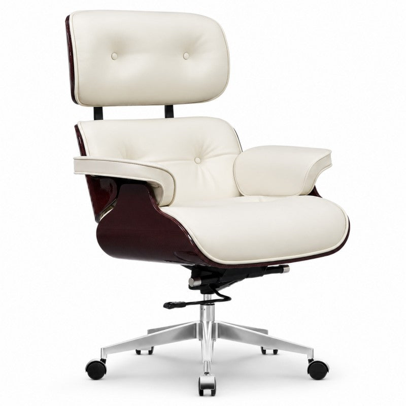 White Swivel Lounge Office Chair – Carbon Fiber Shell