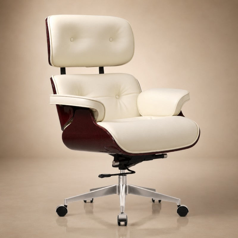 White Swivel Lounge Office Chair – Carbon Fiber Shell