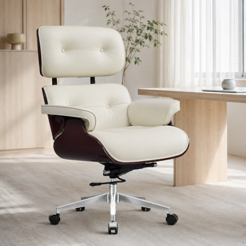 White Swivel Lounge Office Chair – Carbon Fiber Shell