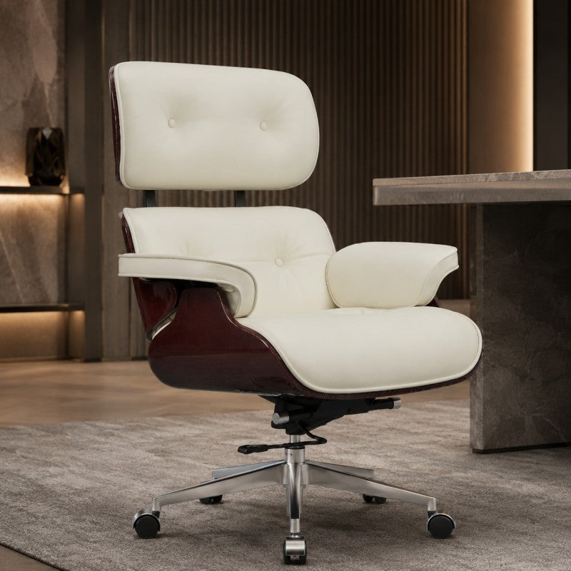 White Swivel Lounge Office Chair – Carbon Fiber Shell