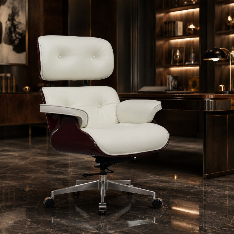 White Swivel Lounge Office Chair – Carbon Fiber Shell