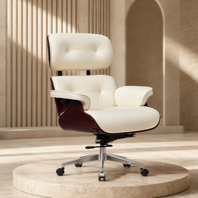 White Swivel Lounge Office Chair – Carbon Fiber Shell