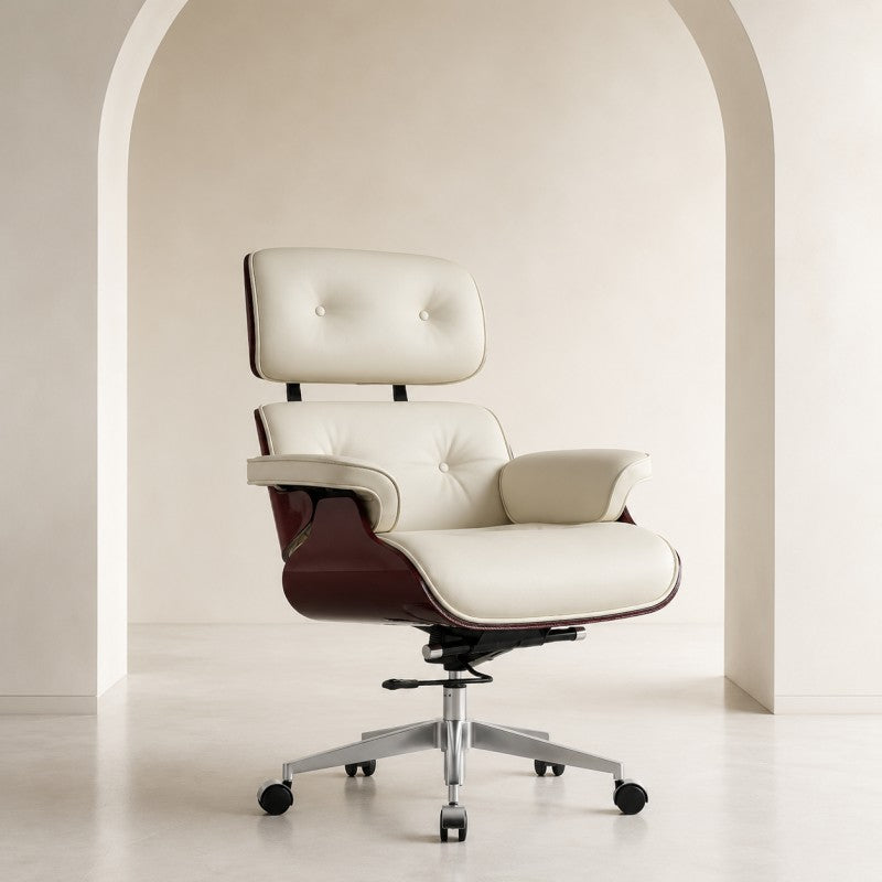 White Swivel Lounge Office Chair – Carbon Fiber Shell