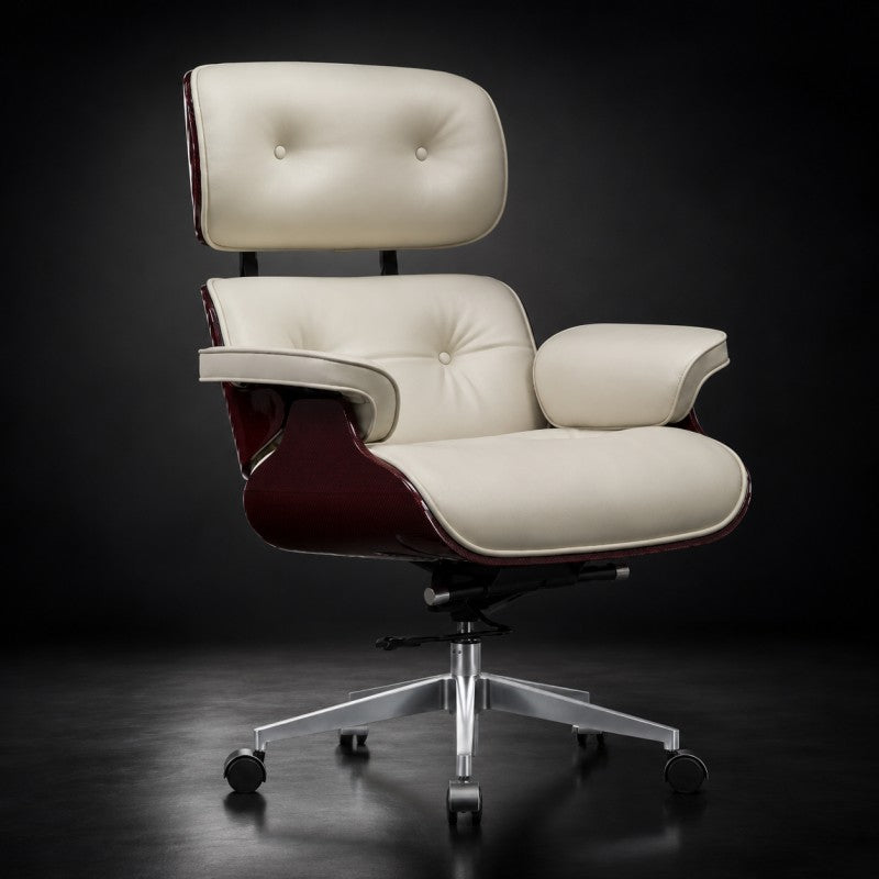 White Swivel Lounge Office Chair – Carbon Fiber Shell