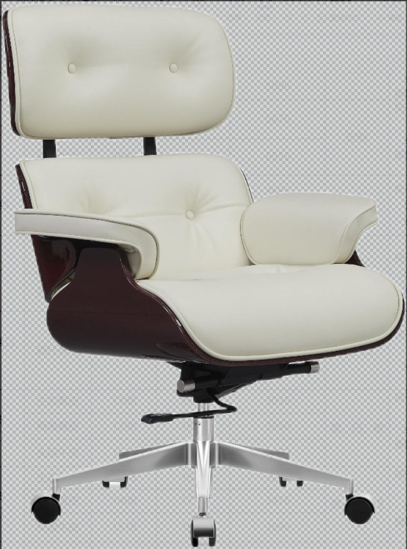 White Swivel Lounge Office Chair – Carbon Fiber Shell