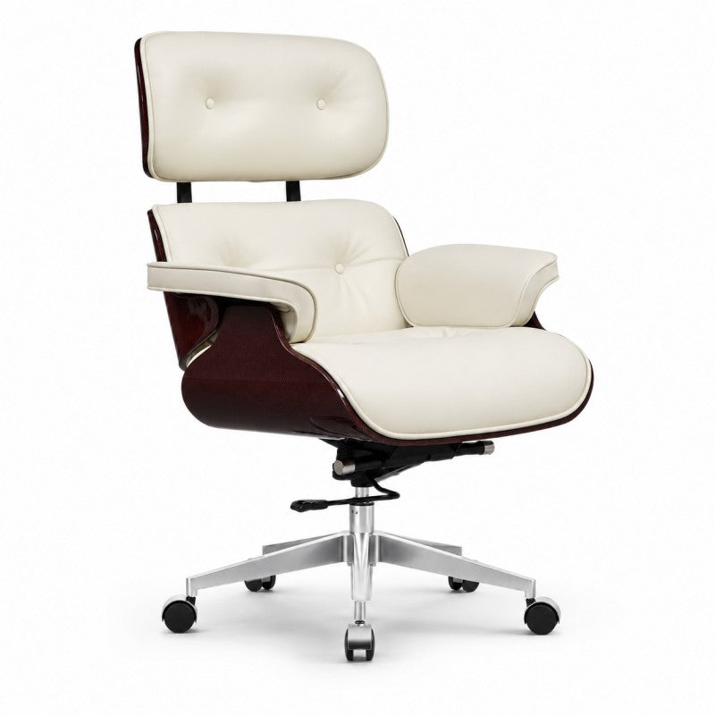 White Swivel Lounge Office Chair – Carbon Fiber Shell