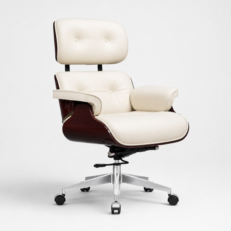 White Swivel Lounge Office Chair – Carbon Fiber Shell