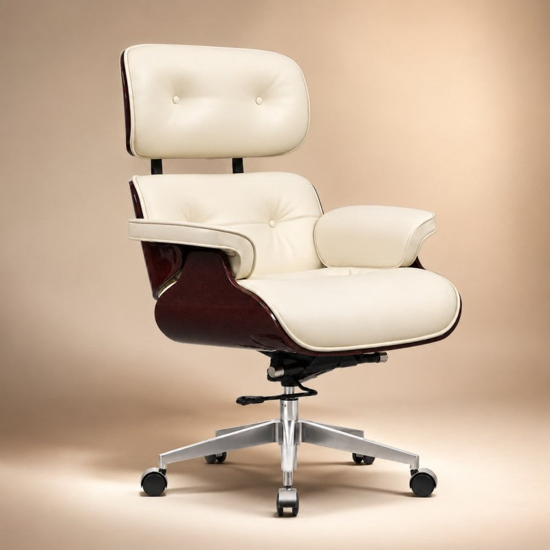 White Swivel Lounge Office Chair – Carbon Fiber Shell