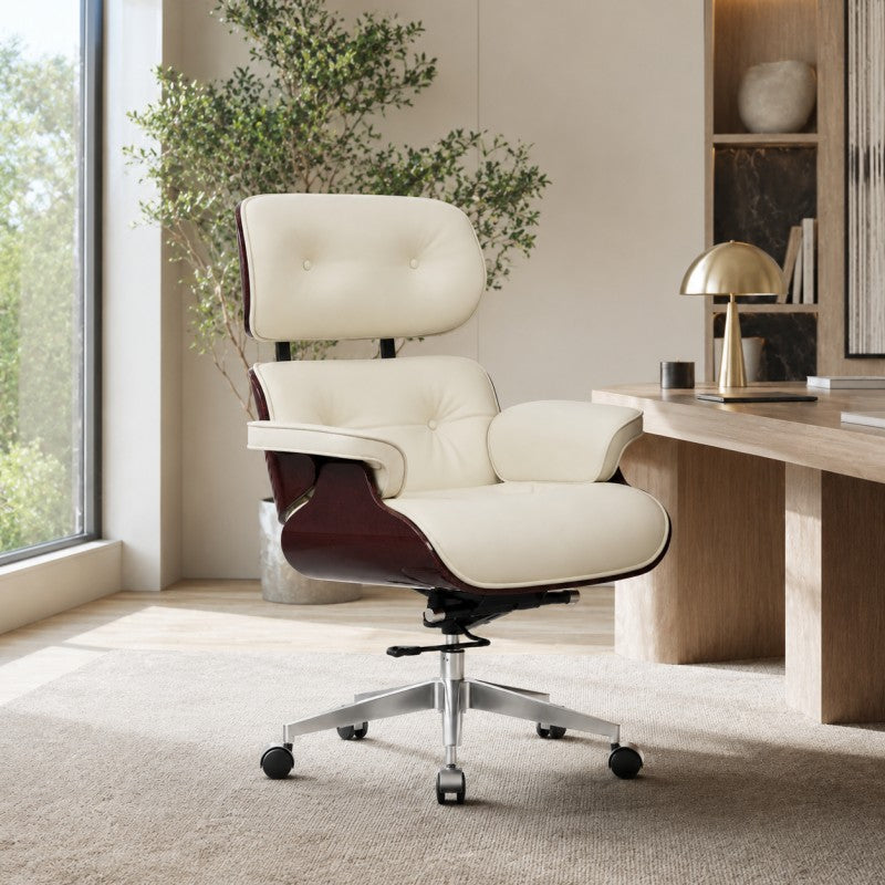 White Swivel Lounge Office Chair – Carbon Fiber Shell