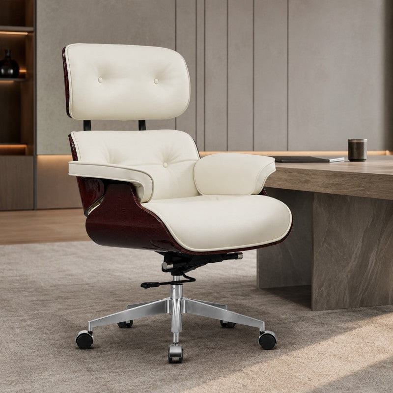 White Swivel Lounge Office Chair – Carbon Fiber Shell