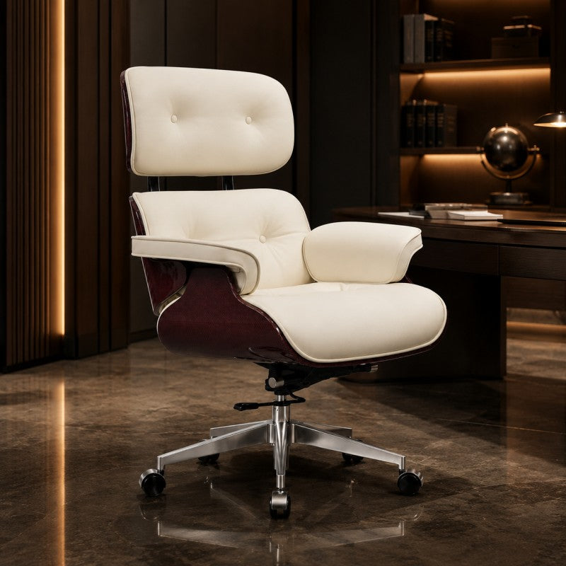 White Swivel Lounge Office Chair – Carbon Fiber Shell