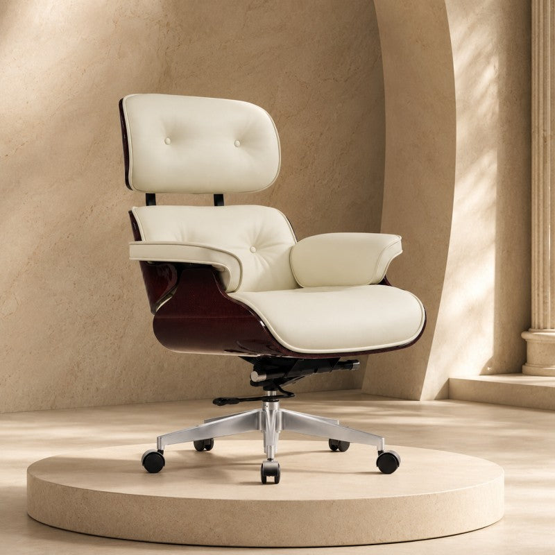 White Swivel Lounge Office Chair – Carbon Fiber Shell