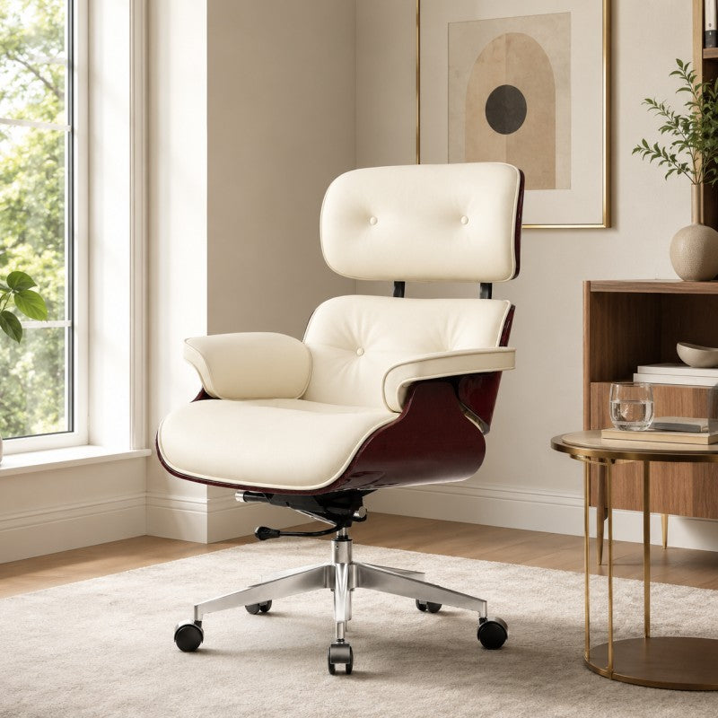 White Swivel Lounge Office Chair – Carbon Fiber Shell