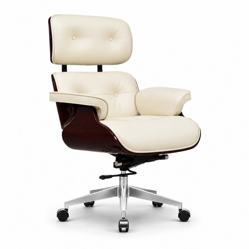 White Swivel Lounge Office Chair – Carbon Fiber Shell