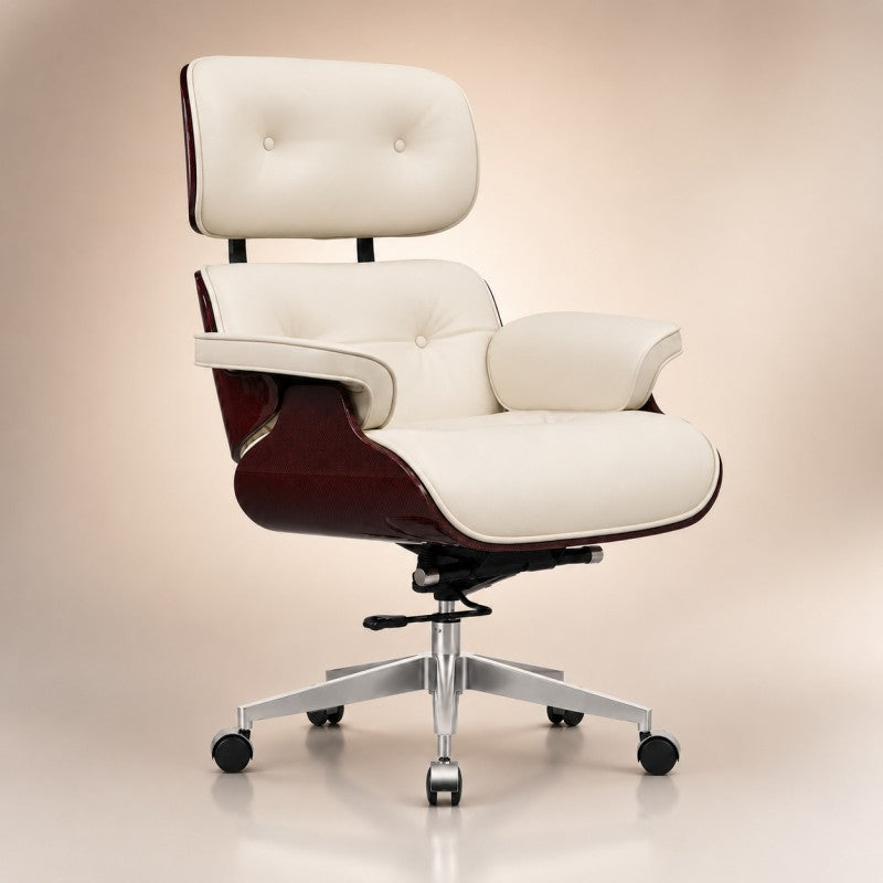White Swivel Lounge Office Chair – Carbon Fiber Shell