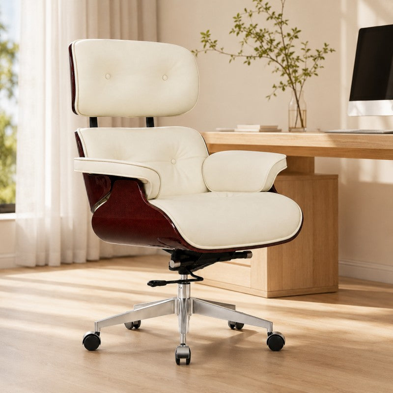 White Swivel Lounge Office Chair – Carbon Fiber Shell