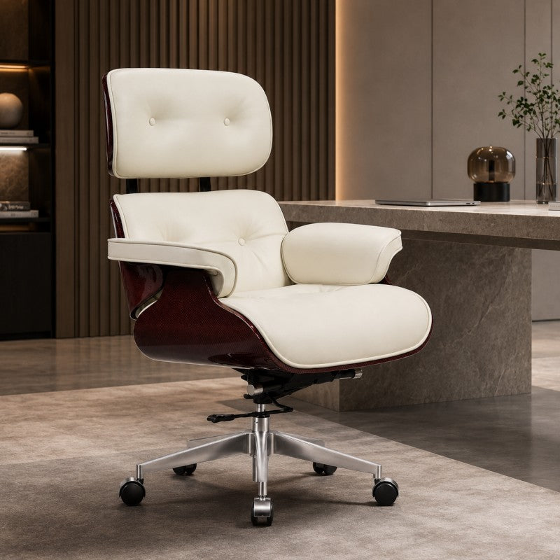 White Swivel Lounge Office Chair – Carbon Fiber Shell