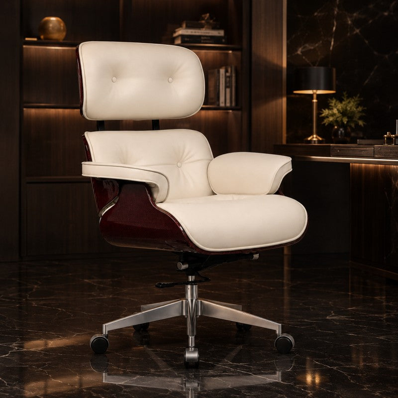 White Swivel Lounge Office Chair – Carbon Fiber Shell