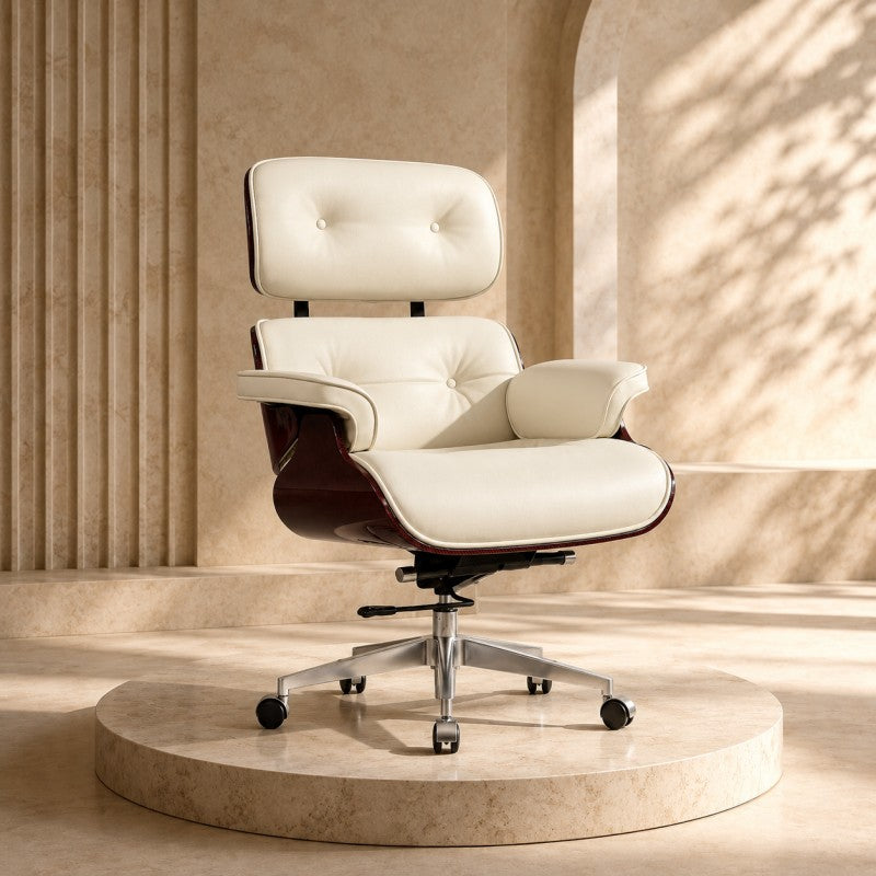 White Swivel Lounge Office Chair – Carbon Fiber Shell