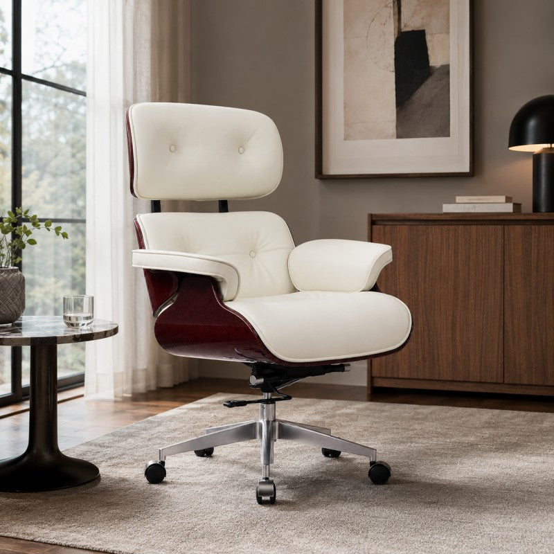 White Swivel Lounge Office Chair – Carbon Fiber Shell