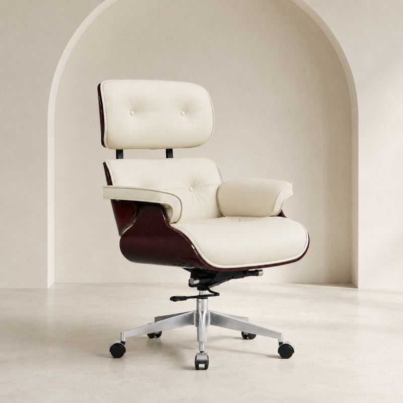 White Swivel Lounge Office Chair – Carbon Fiber Shell