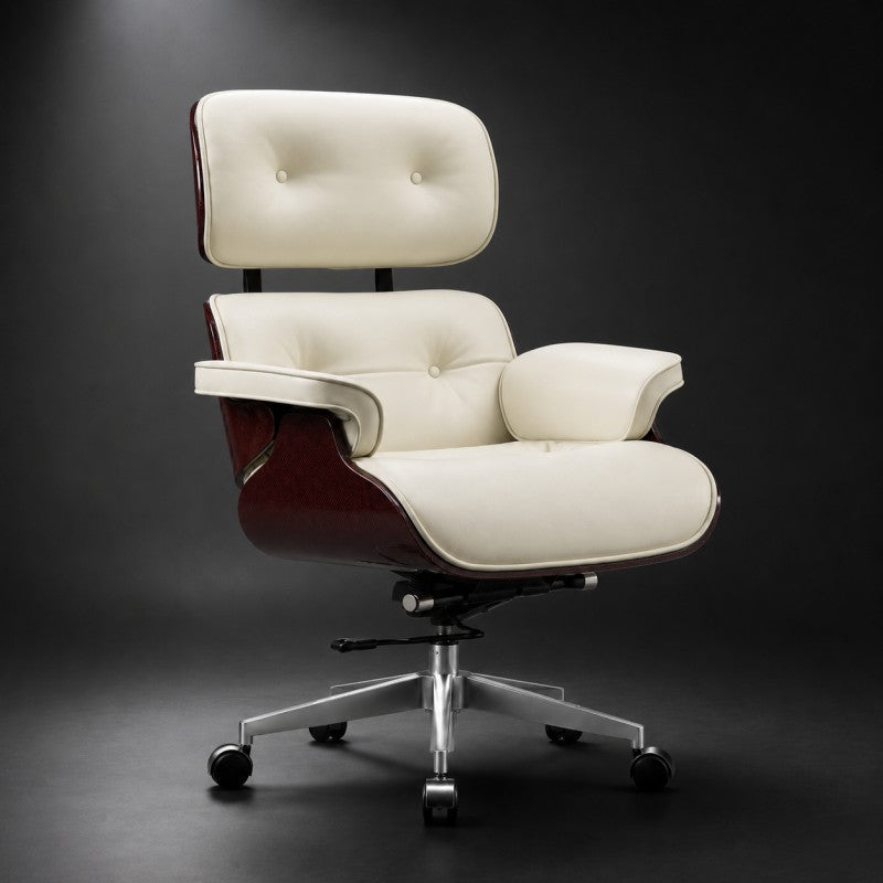 White Swivel Lounge Office Chair – Carbon Fiber Shell
