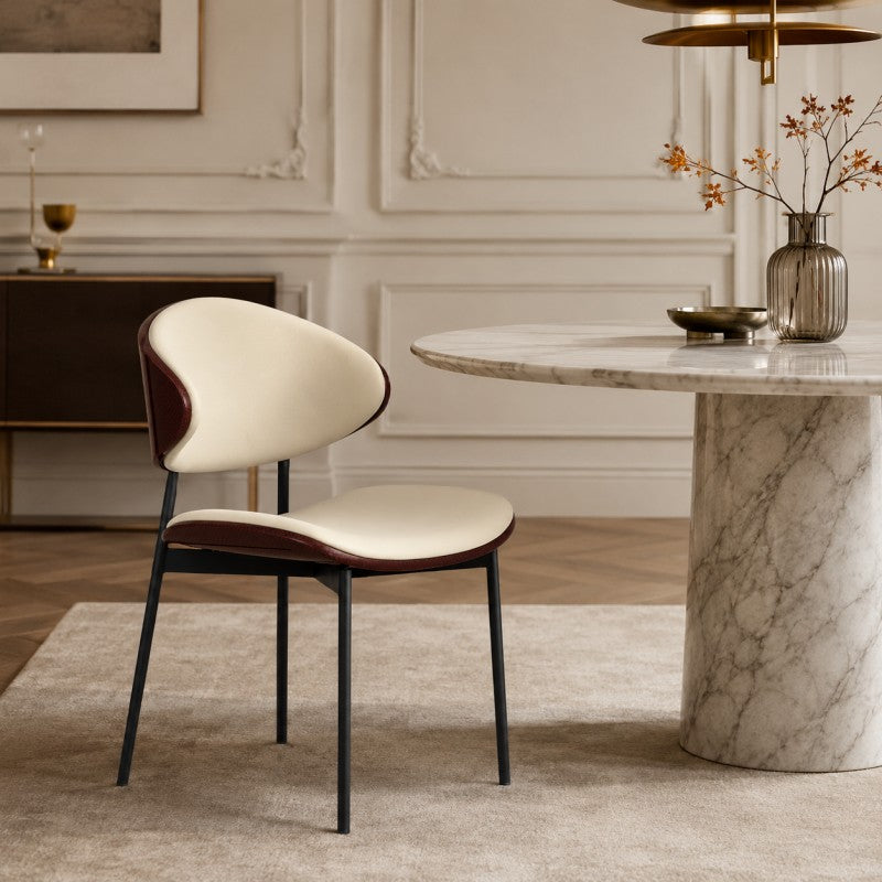 Modern Dining Chair – Cream & Burgundy