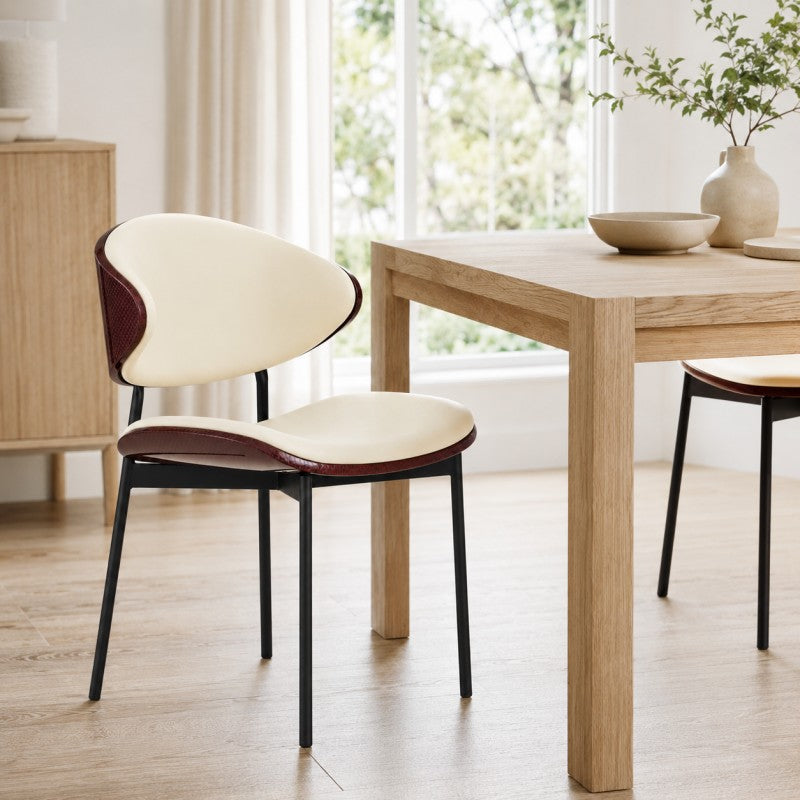 Modern Dining Chair – Cream & Burgundy