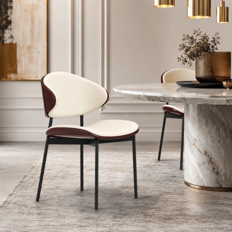 Modern Dining Chair – Cream & Burgundy