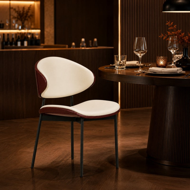 Modern Dining Chair – Cream & Burgundy