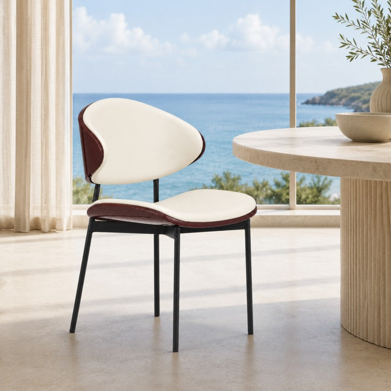 Modern Dining Chair – Cream & Burgundy