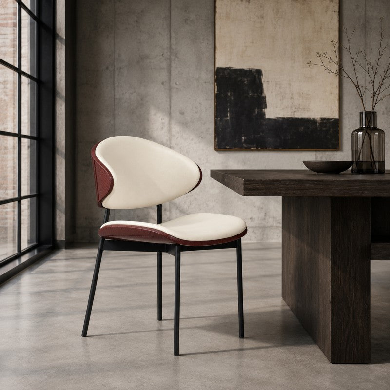 Modern Dining Chair – Cream & Burgundy