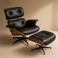 Black Lounge Chair with Ottoman – Walnut Shell
